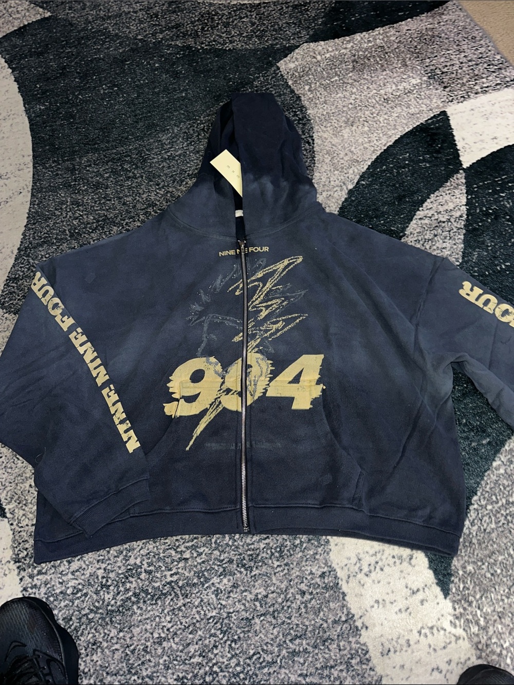 Men MNML Navy Zip Hoodie with Gold 994 Graphic